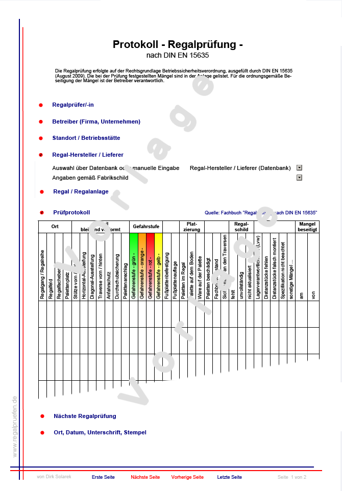 Regalprüfung protokoll excel